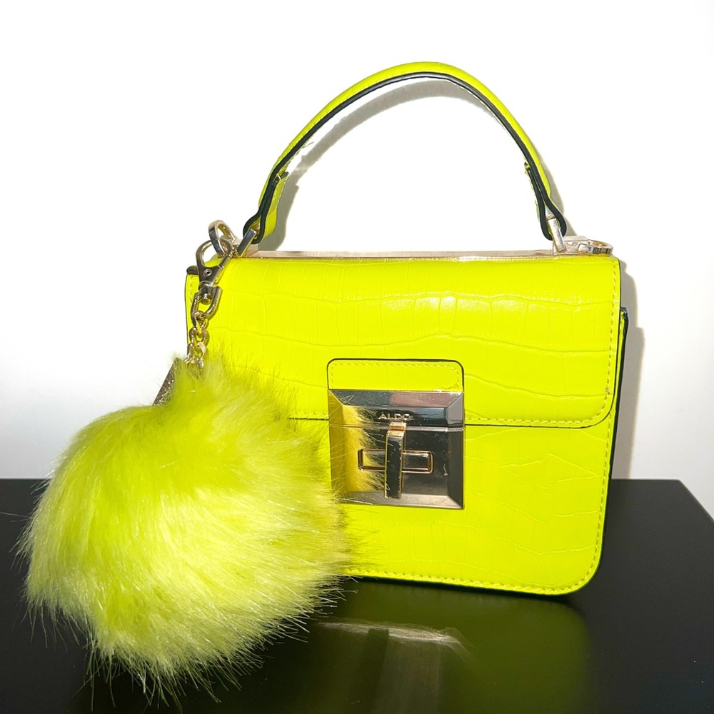 Aldo Chiadda Bright Yellow Mini Bag Top Handle Purse Neon